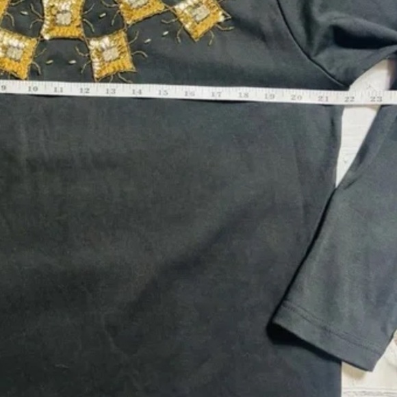 Vintage 90's Black T-Shirt Gold Beading Sequin Bob Mackie | Size Med See Photos - Picture 4 of 7